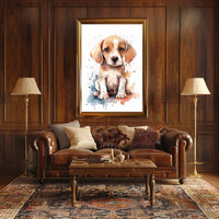 Watercolor Beagle Puppy Poster: Charming Animal Art PosterGoat
