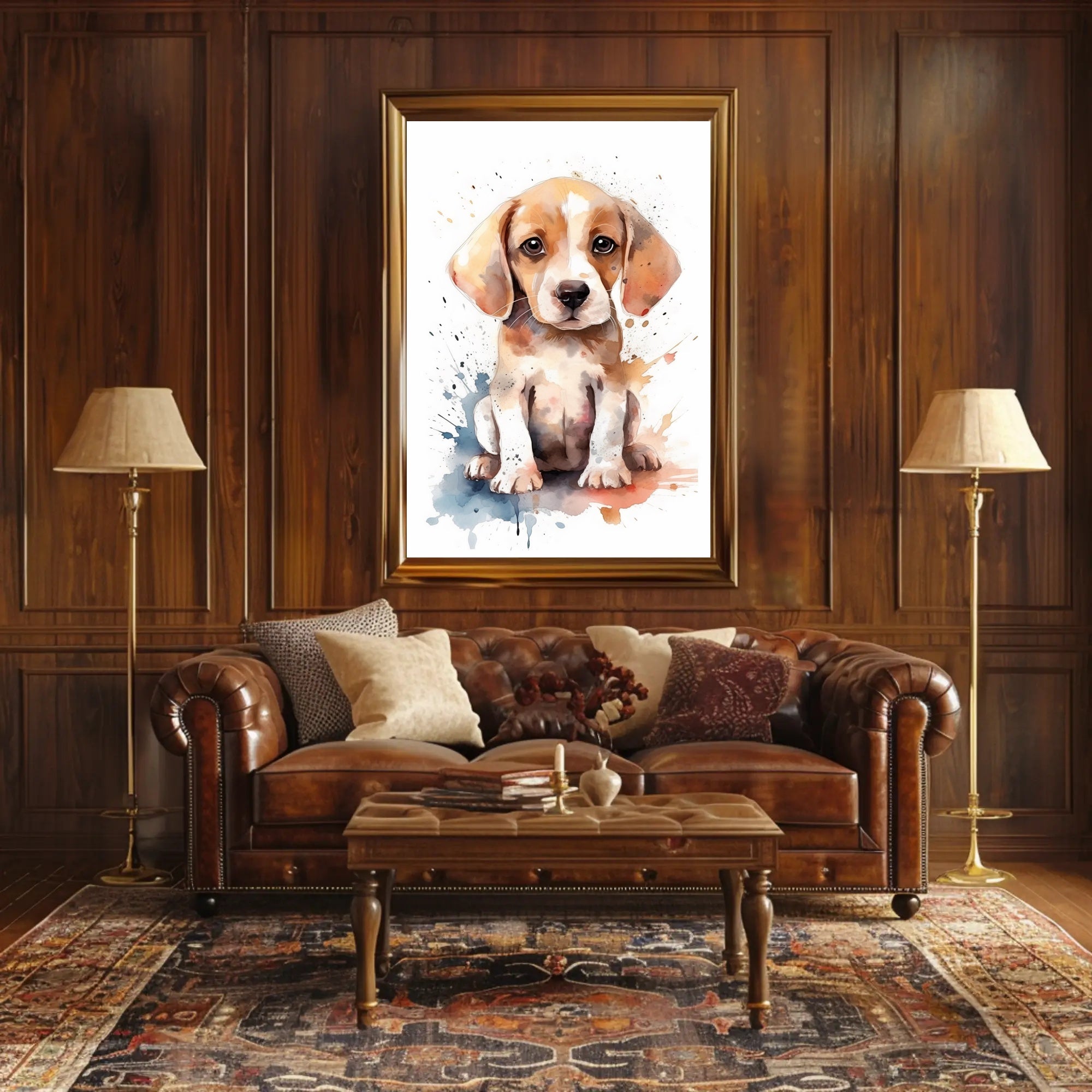Watercolor Beagle Puppy Poster: Charming Animal Art PosterGoat