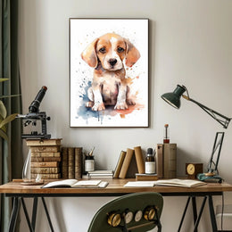 Watercolor Beagle Puppy Poster: Charming Animal Art PosterGoat