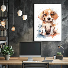 Watercolor Beagle Puppy Poster: Charming Animal Art PosterGoat