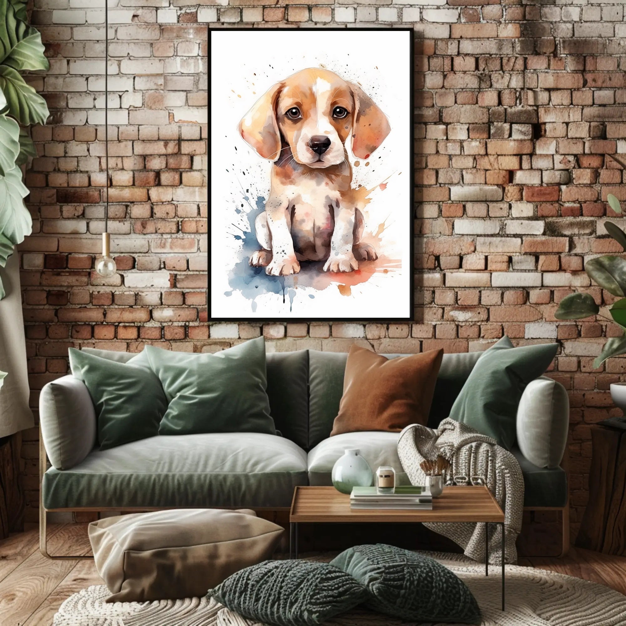 Watercolor Beagle Puppy Poster: Charming Animal Art PosterGoat