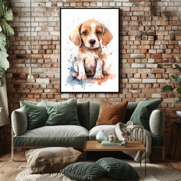 Watercolor Beagle Puppy Poster: Charming Animal Art PosterGoat