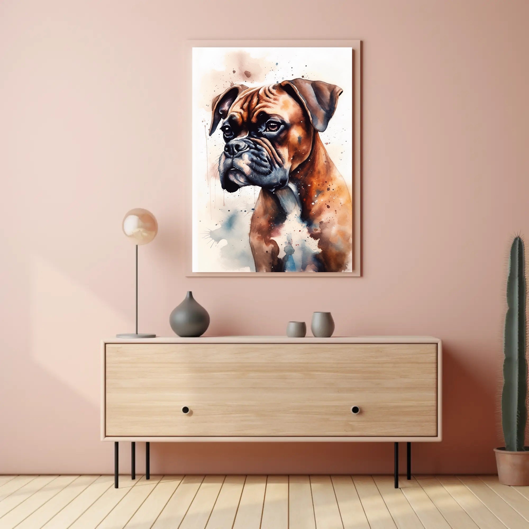 Watercolor Boxer Dog Portrait in Dog Breed Poster PosterGoat