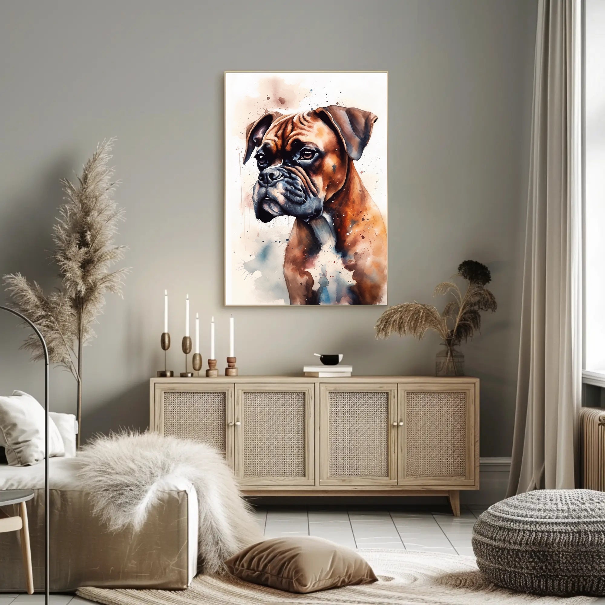 Watercolor Boxer Dog Portrait in Dog Breed Poster PosterGoat