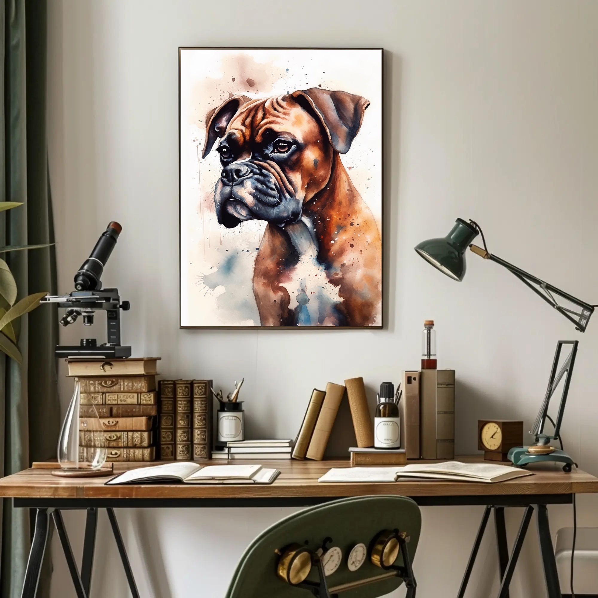 Watercolor Boxer Dog Portrait in Dog Breed Poster PosterGoat