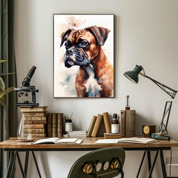 Watercolor Boxer Dog Portrait in Dog Breed Poster PosterGoat