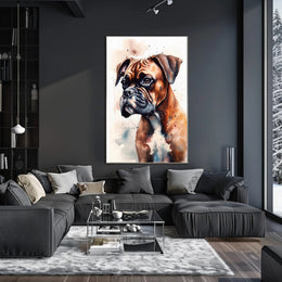 Watercolor Boxer Dog Portrait in Dog Breed Poster PosterGoat