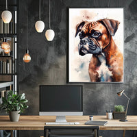 Watercolor Boxer Dog Portrait in Dog Breed Poster PosterGoat
