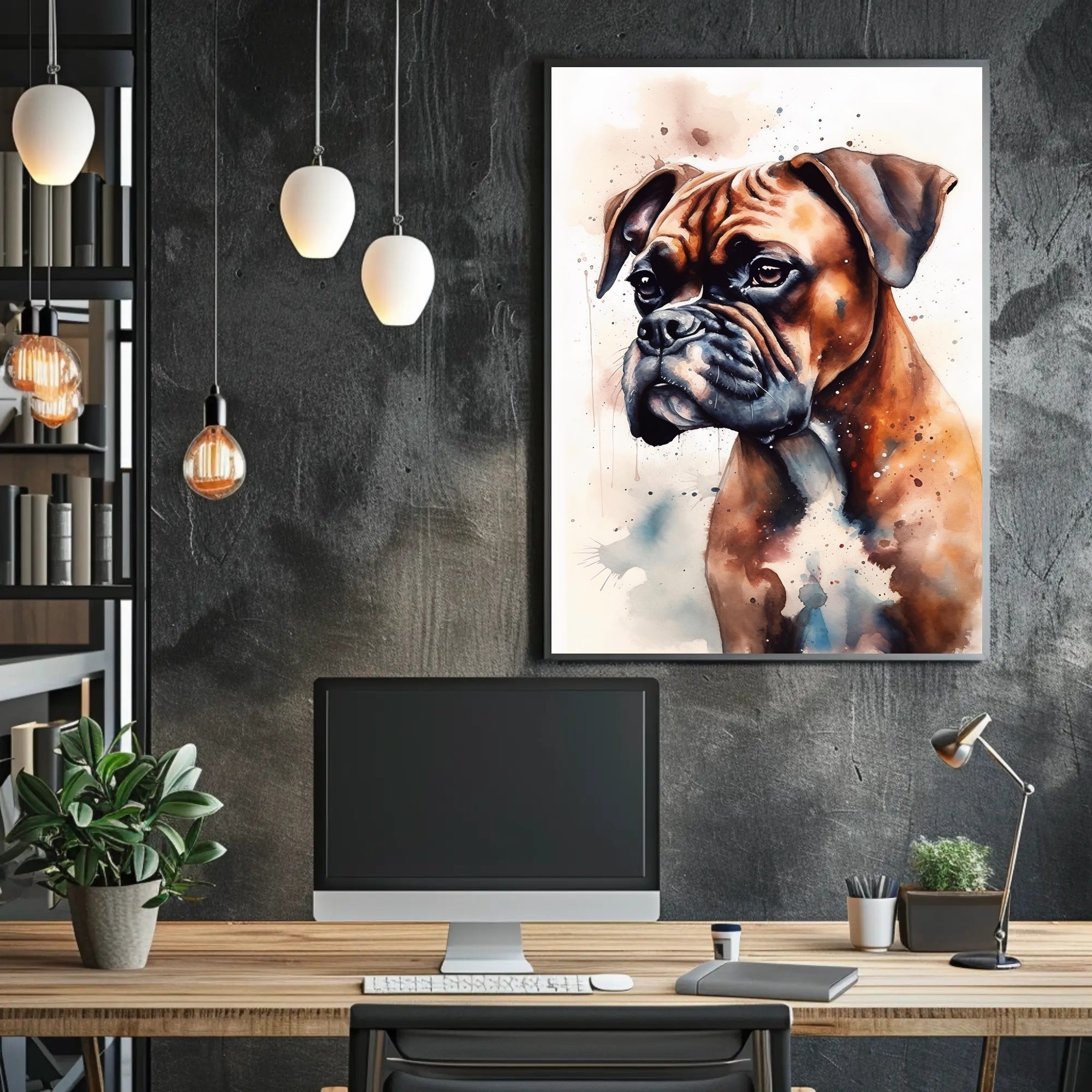 Watercolor Boxer Dog Portrait in Dog Breed Poster PosterGoat