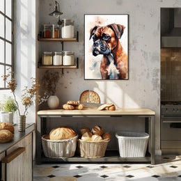 Watercolor Boxer Dog Portrait in Dog Breed Poster PosterGoat