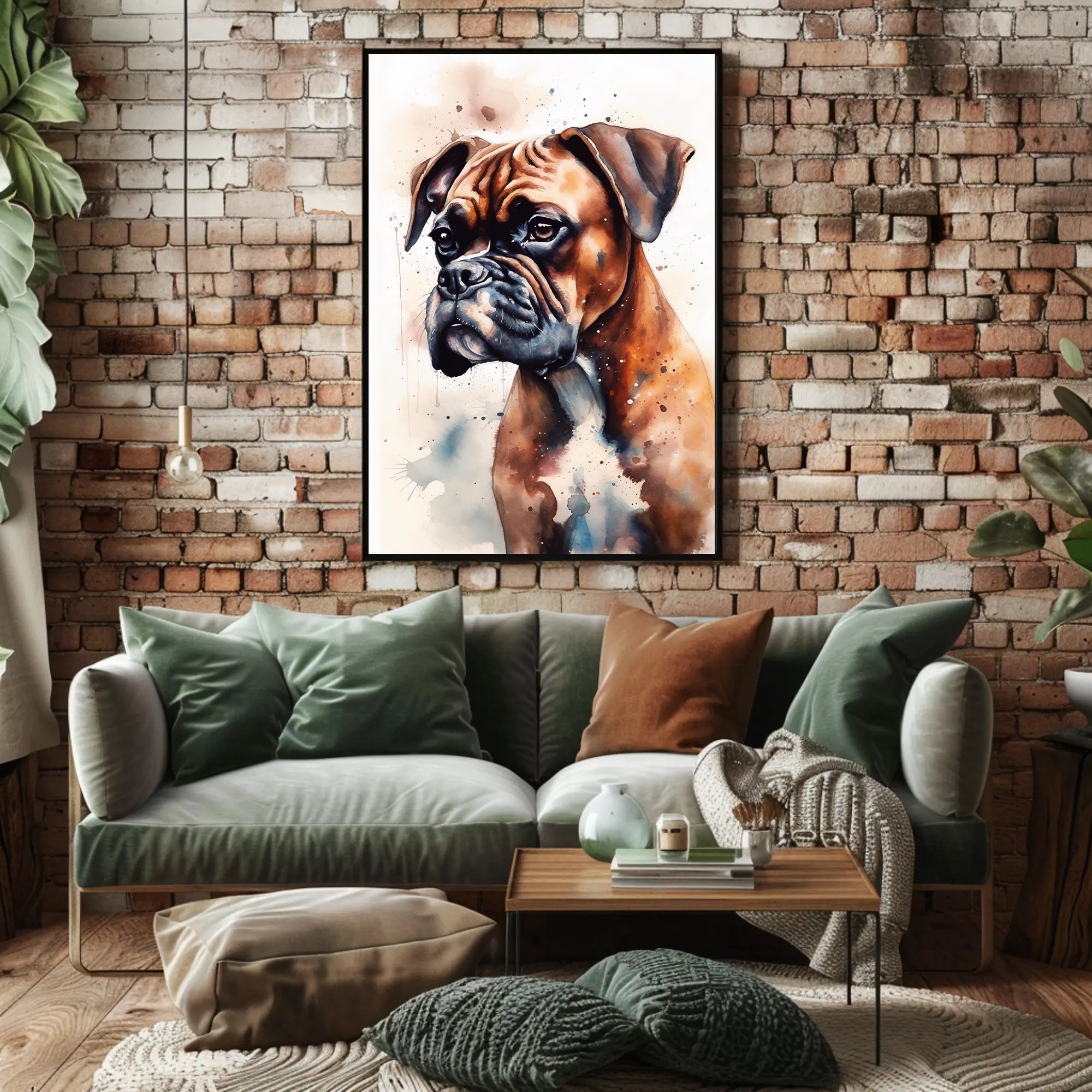 Watercolor Boxer Dog Portrait in Dog Breed Poster PosterGoat
