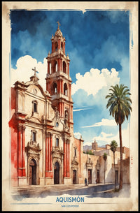 Watercolor Church Art in Mexico Travel Poster PosterGoat