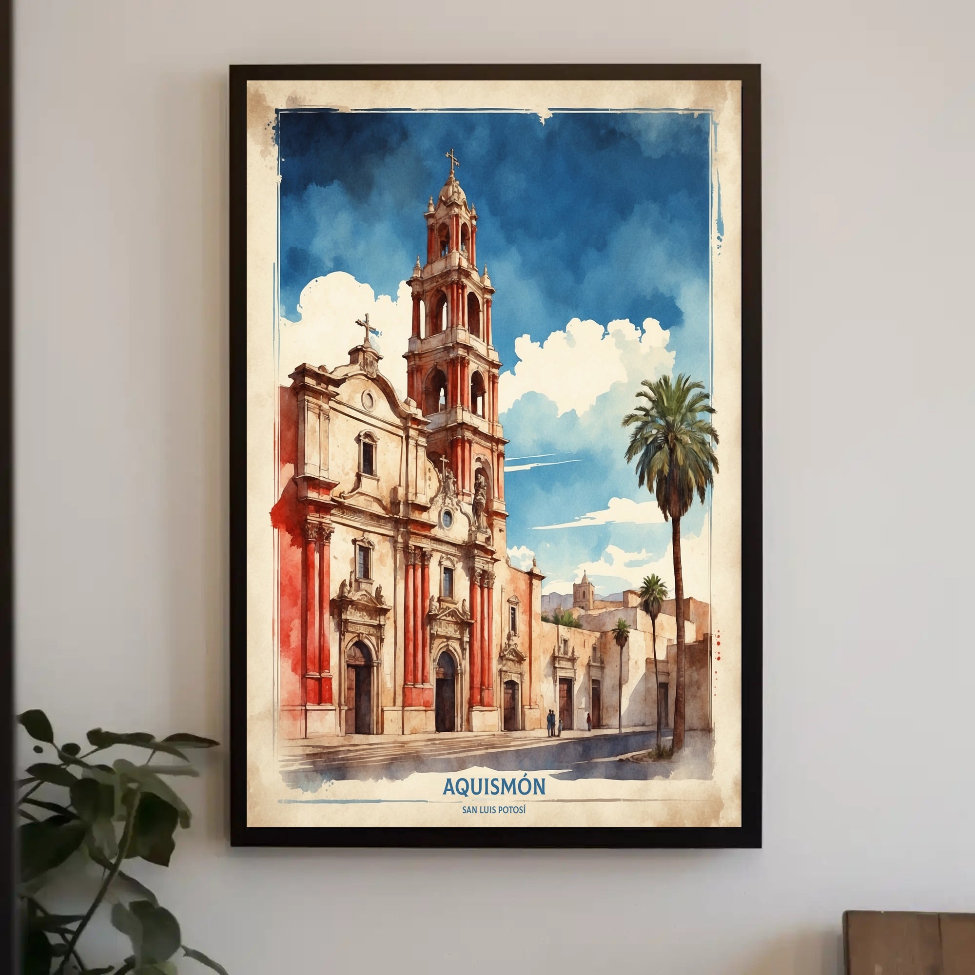 Watercolor Church Art in Mexico Travel Poster PosterGoat