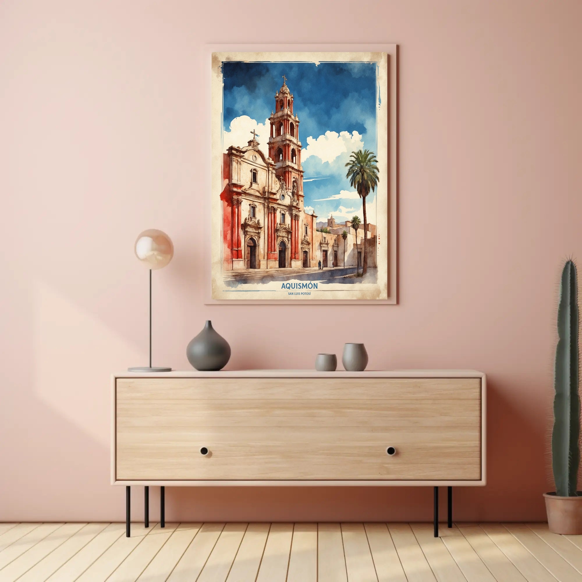 Watercolor Church Art in Mexico Travel Poster PosterGoat
