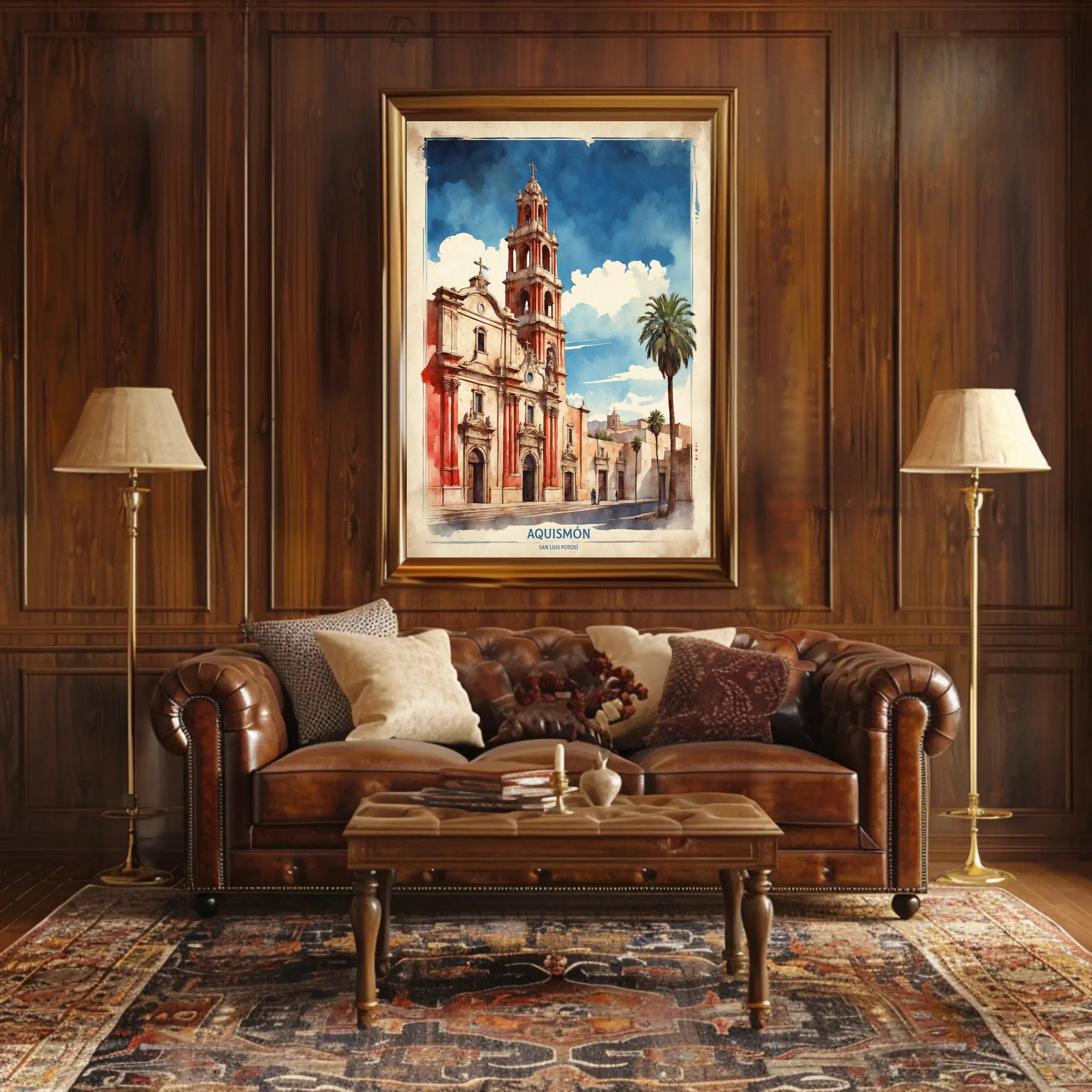 Watercolor Church Art in Mexico Travel Poster PosterGoat