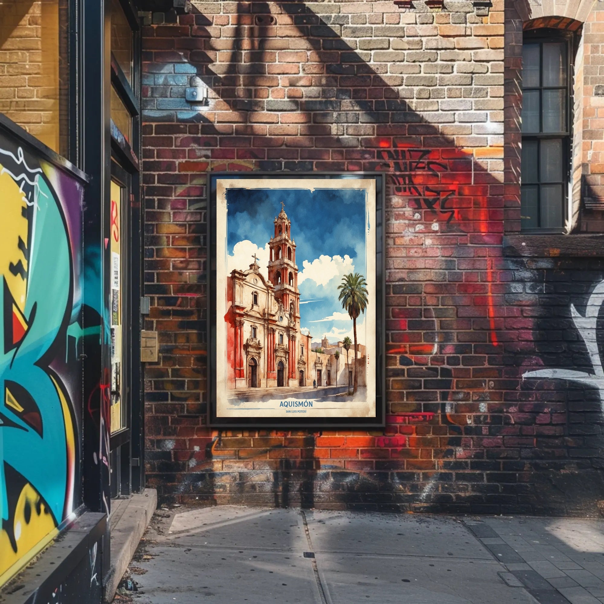 Watercolor Church Art in Mexico Travel Poster PosterGoat