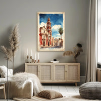 Watercolor Church Art in Mexico Travel Poster PosterGoat