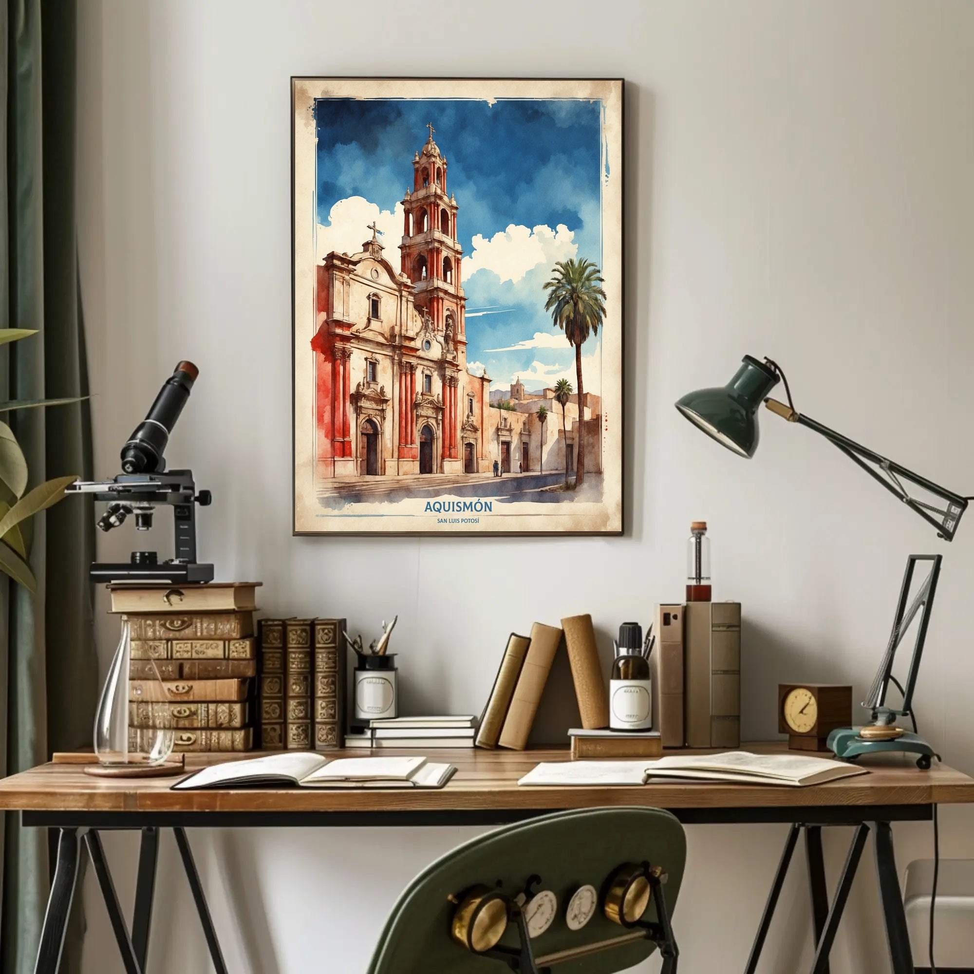 Watercolor Church Art in Mexico Travel Poster PosterGoat