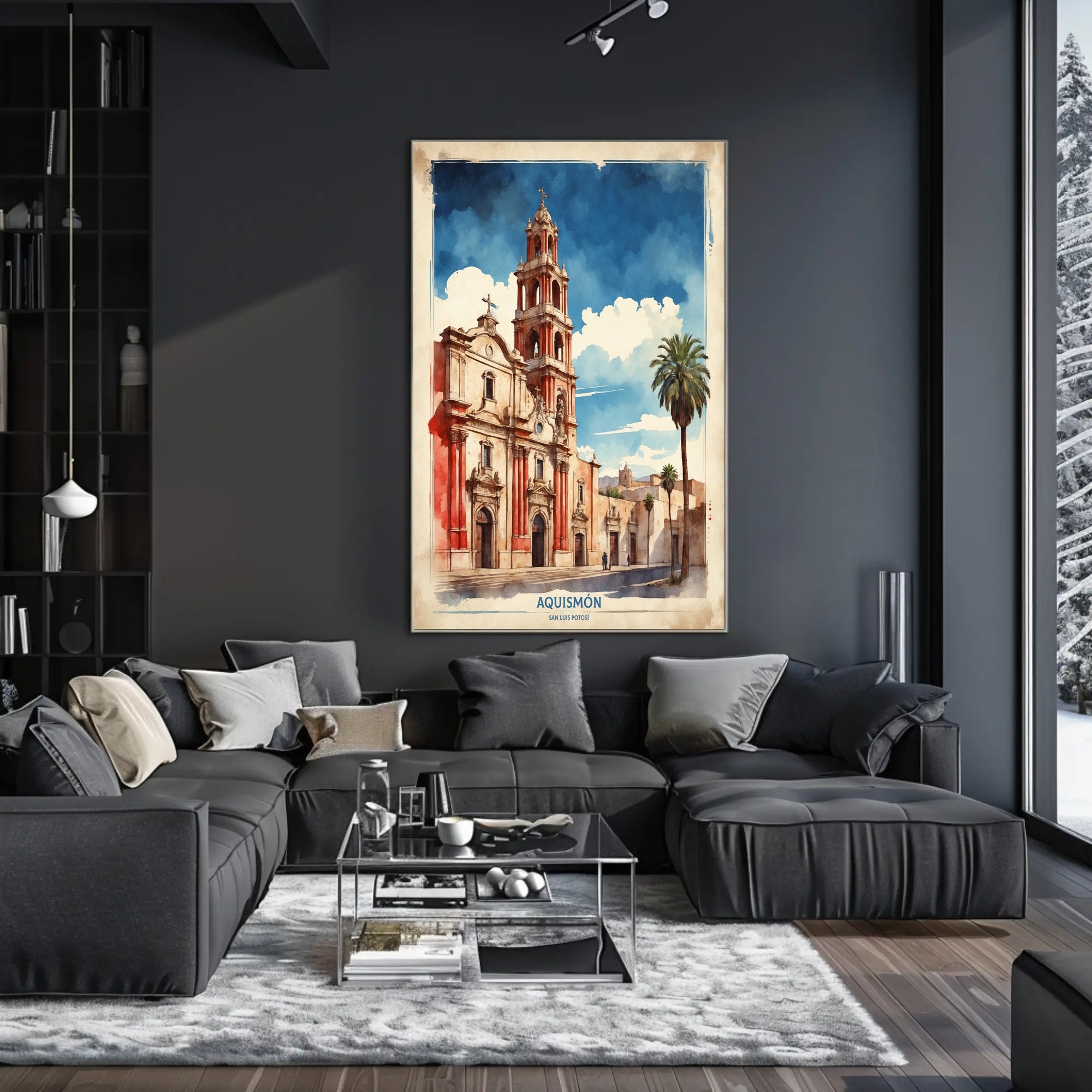 Watercolor Church Art in Mexico Travel Poster PosterGoat