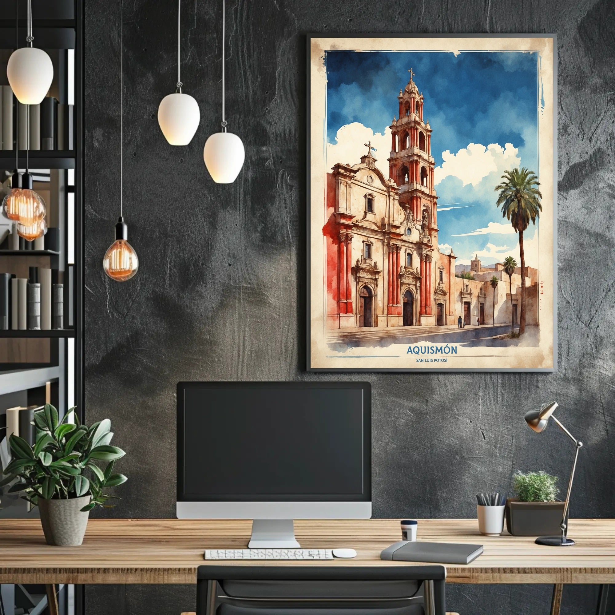 Watercolor Church Art in Mexico Travel Poster PosterGoat