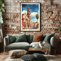 Watercolor Church Art in Mexico Travel Poster PosterGoat