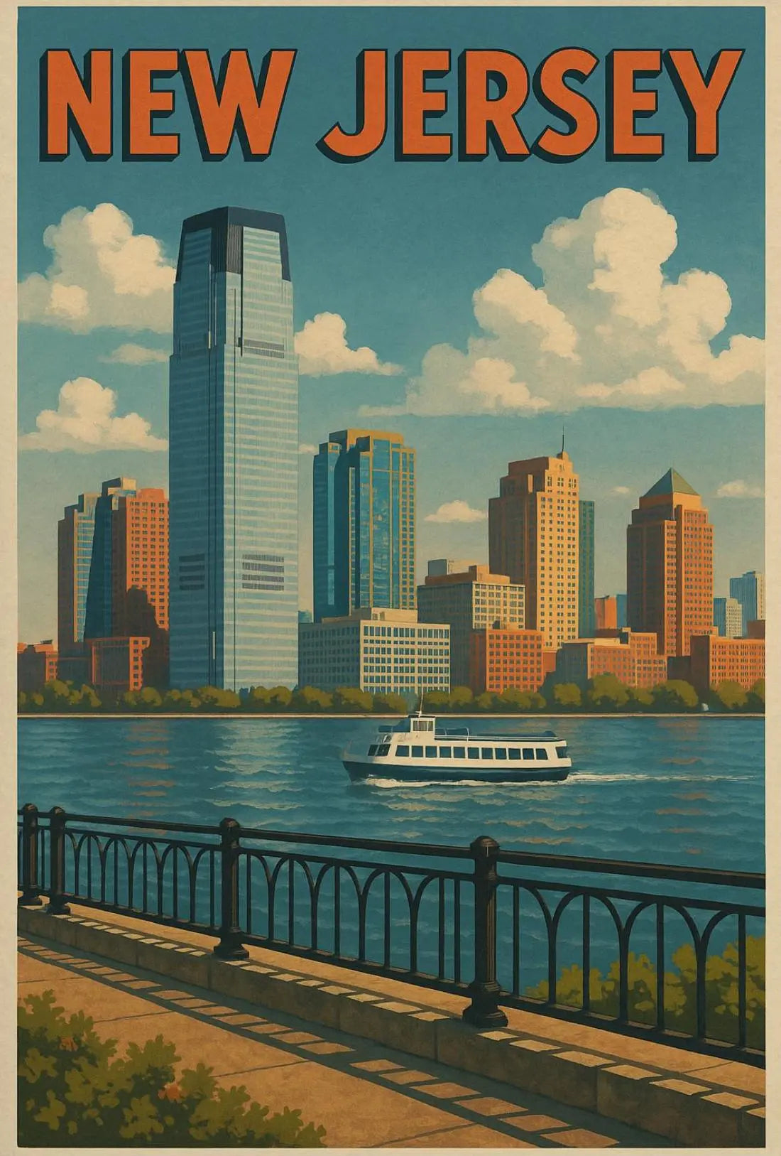 Waterfront New Jersey Vintage Travel Poster PosterGoat