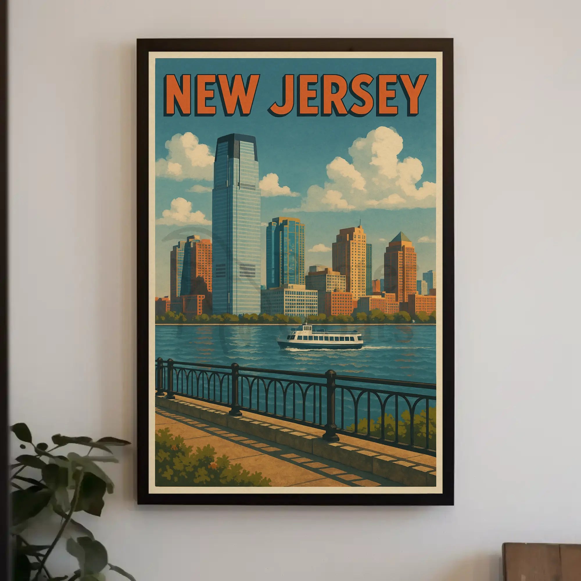 Waterfront New Jersey Vintage Travel Poster PosterGoat