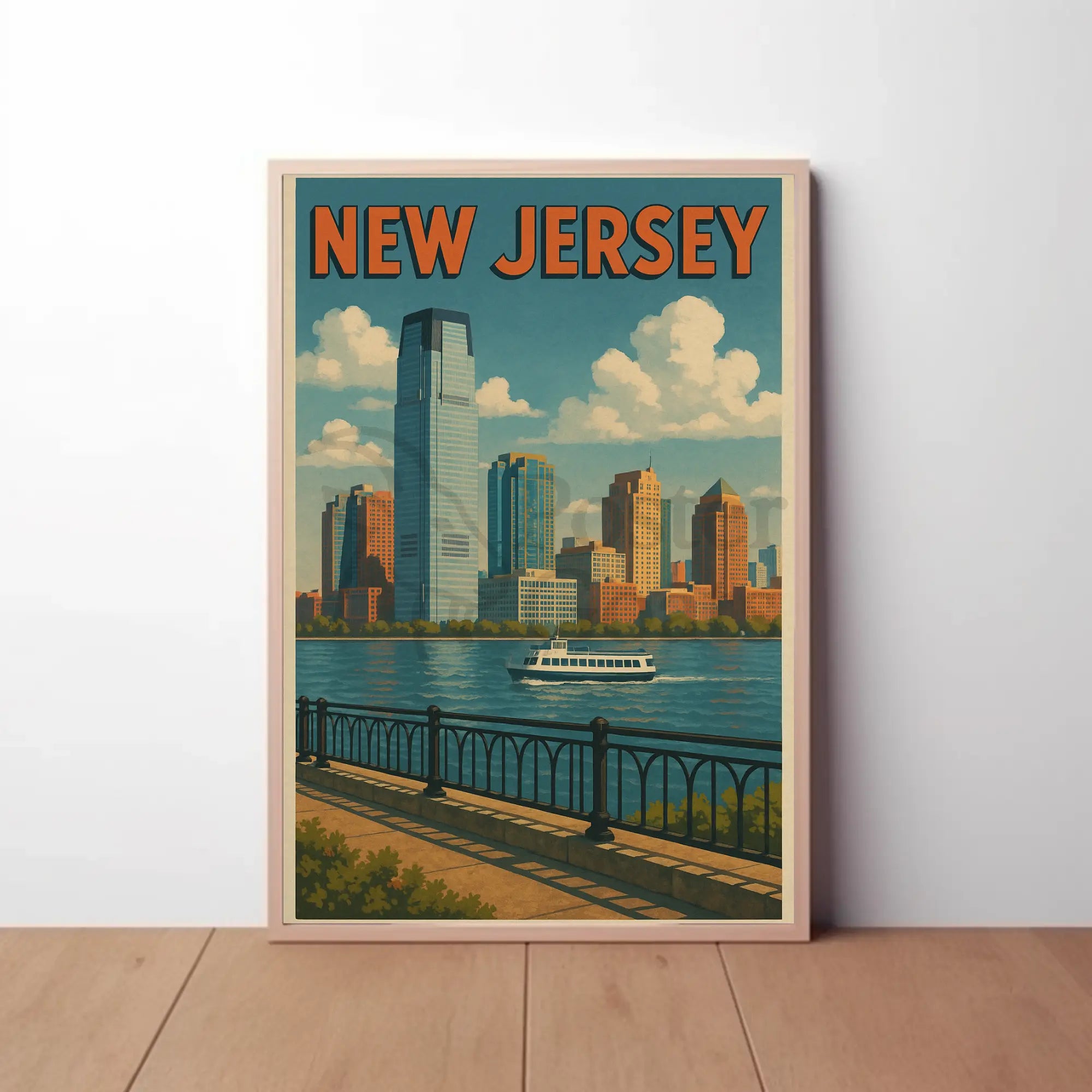 Waterfront New Jersey Vintage Travel Poster PosterGoat