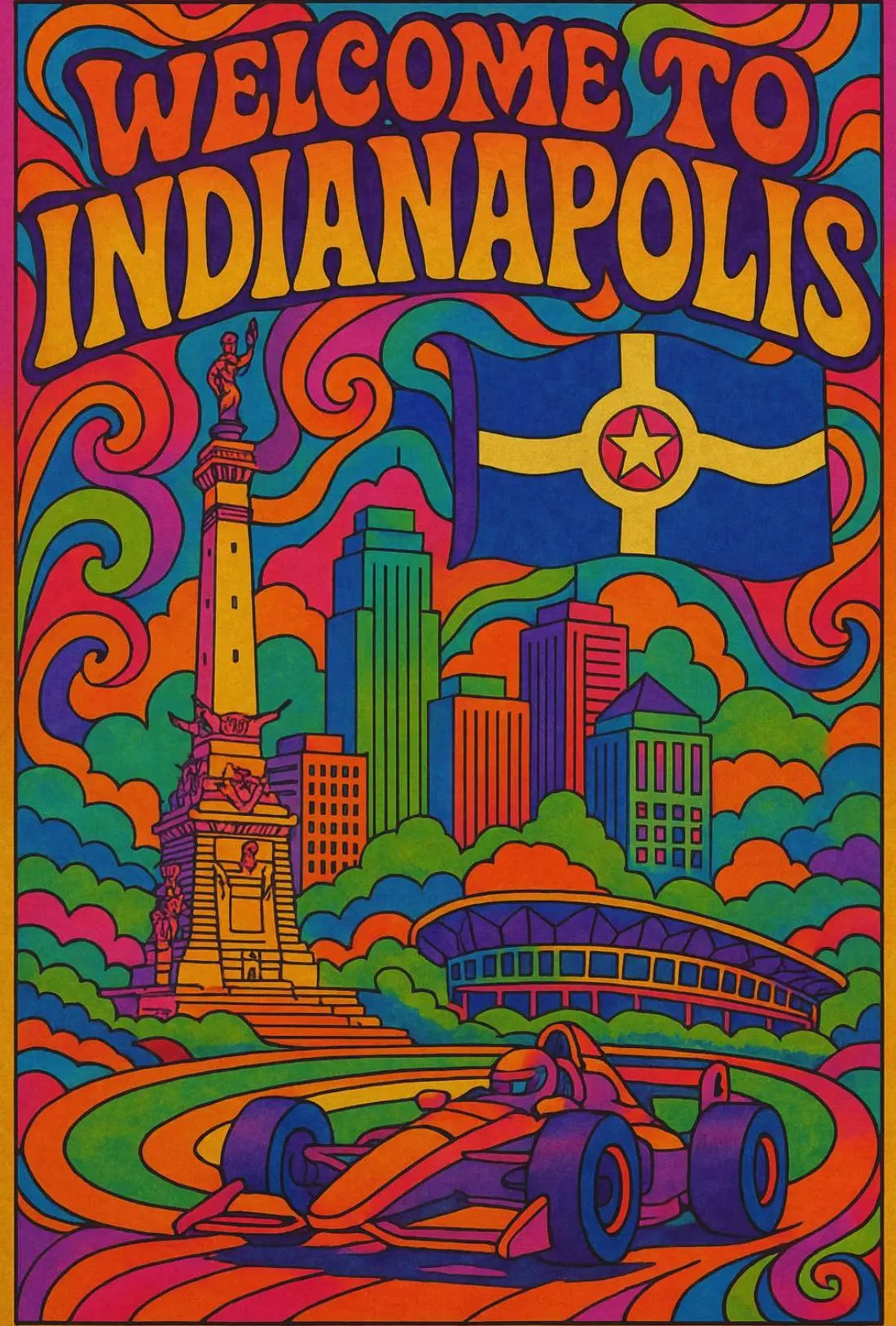 Welcome to Indianapolis Psychedelic Travel Poster PosterGoat