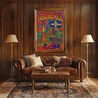 Welcome to Indianapolis Psychedelic Travel Poster PosterGoat