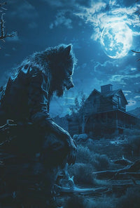 Werewolf Horror Scene in Eerie Rural Setting Artistic Poster PosterGoat