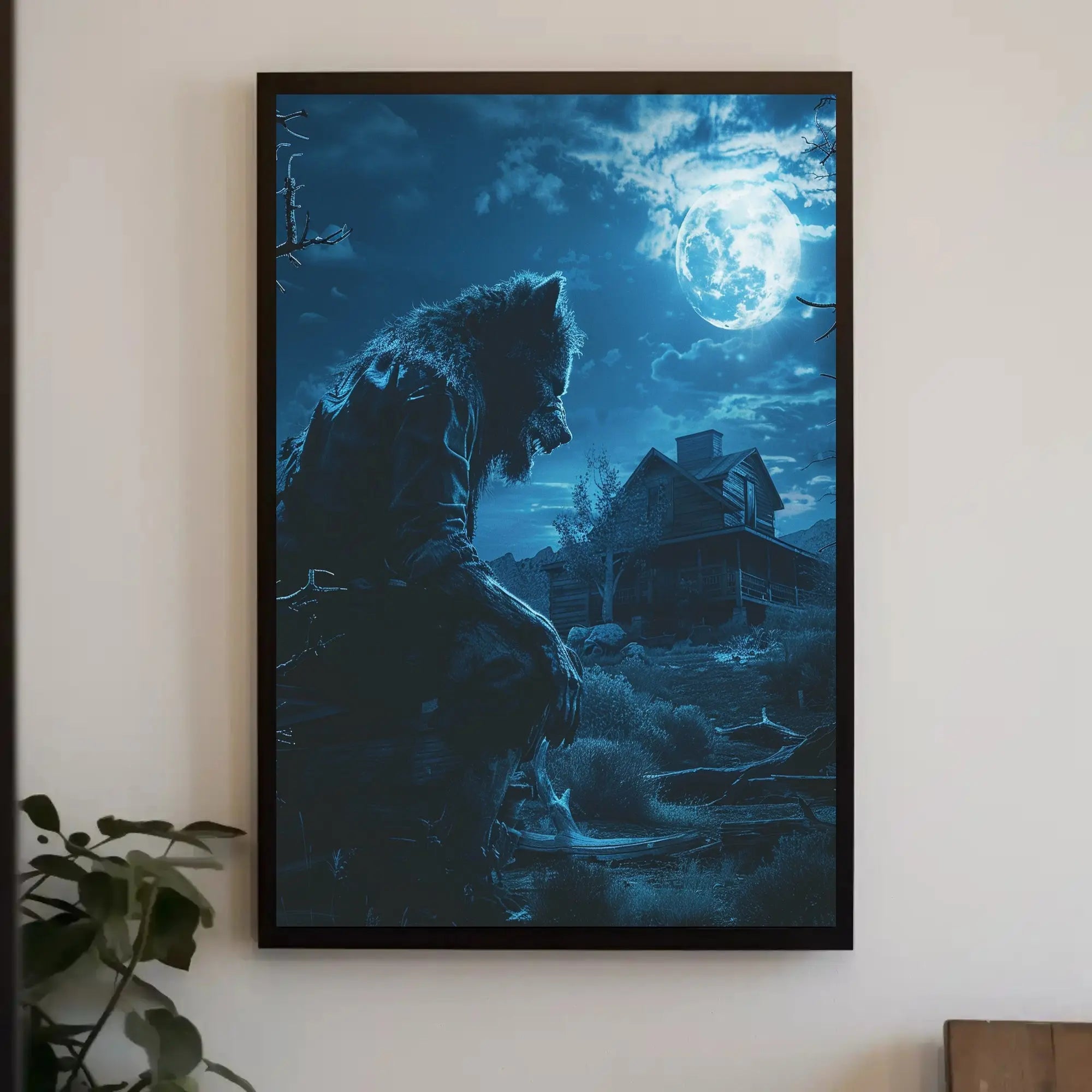 Werewolf Horror Scene in Eerie Rural Setting Artistic Poster PosterGoat