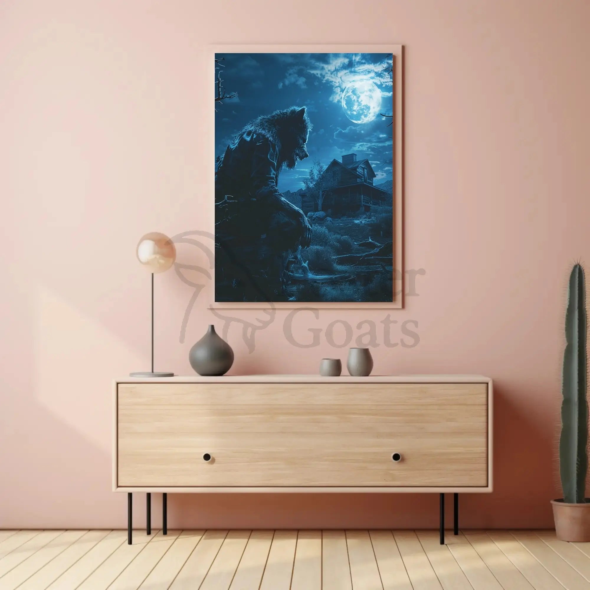 Werewolf Horror Scene in Eerie Rural Setting Artistic Poster PosterGoat
