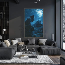 Werewolf Horror Scene in Eerie Rural Setting Artistic Poster PosterGoat