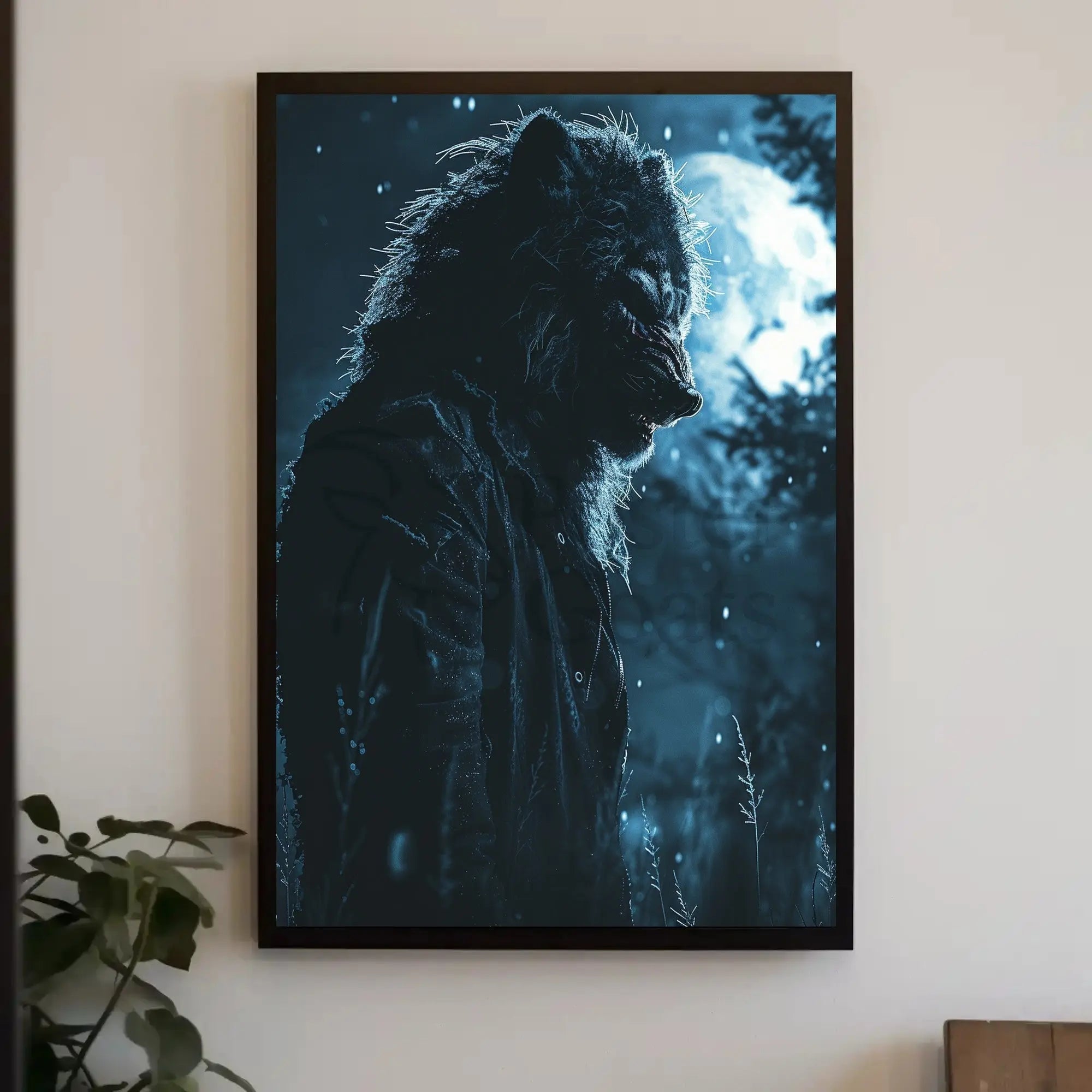 Werewolf in Moonlit Landscape Fantasy Art Poster PosterGoat
