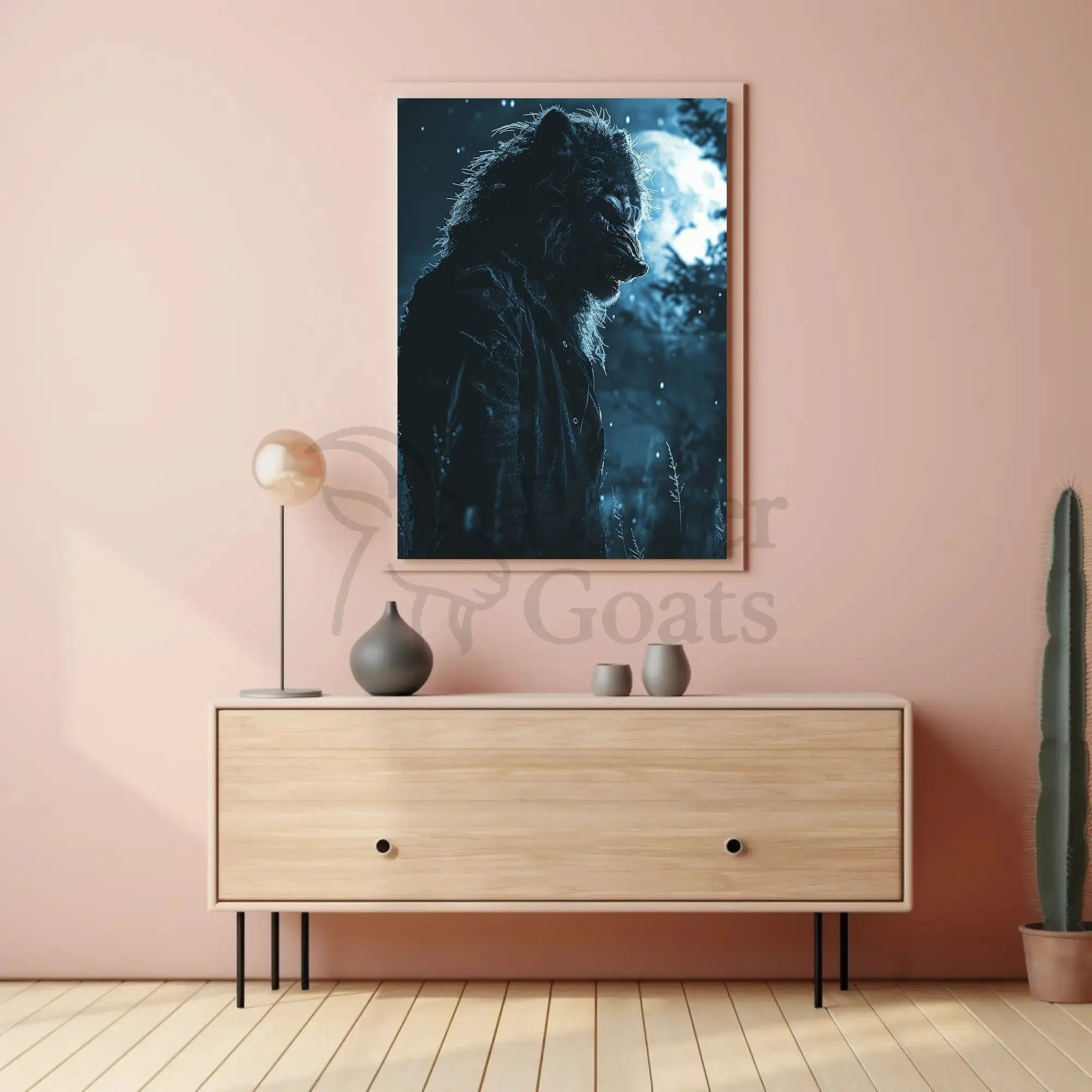 Werewolf in Moonlit Landscape Fantasy Art Poster PosterGoat