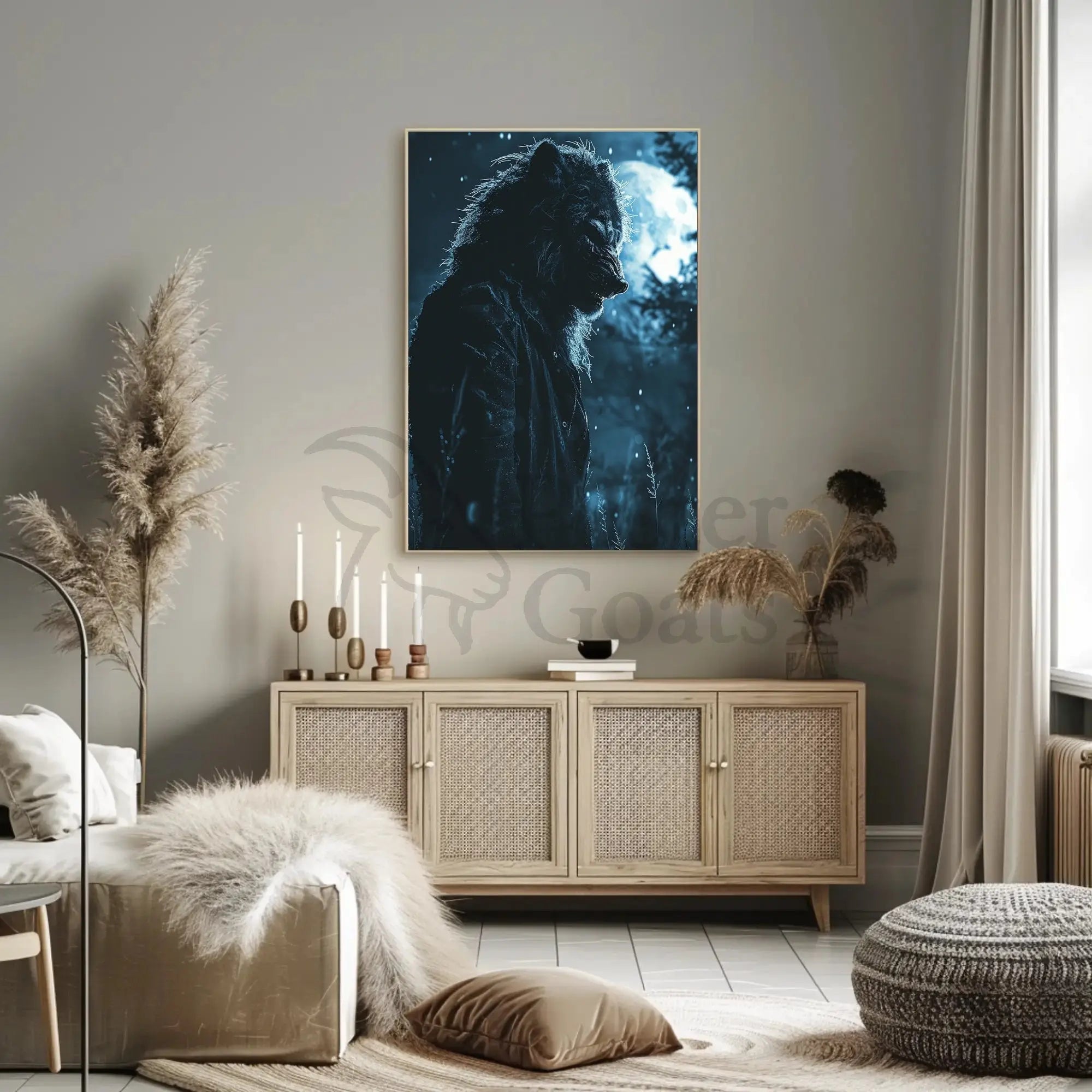 Werewolf in Moonlit Landscape Fantasy Art Poster PosterGoat