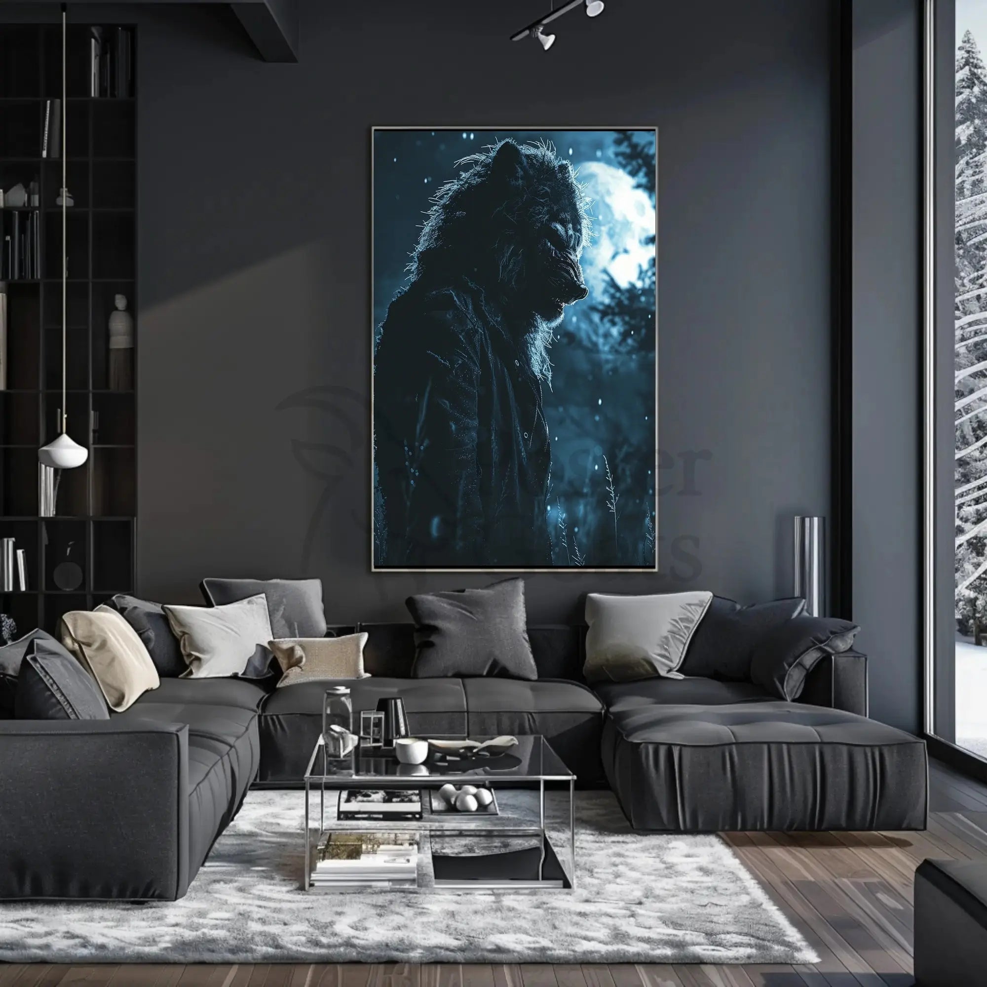 Werewolf in Moonlit Landscape Fantasy Art Poster PosterGoat