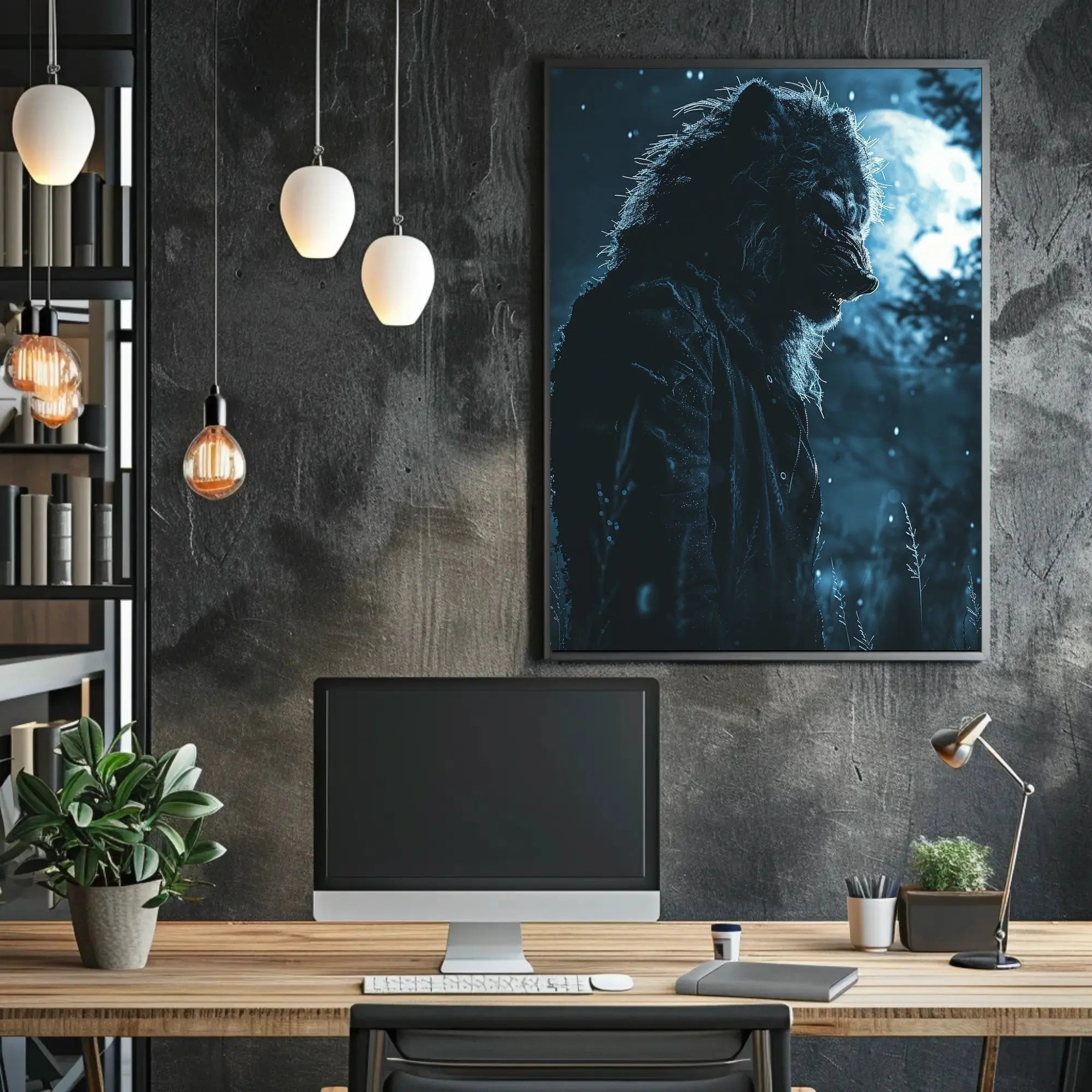 Werewolf in Moonlit Landscape Fantasy Art Poster PosterGoat
