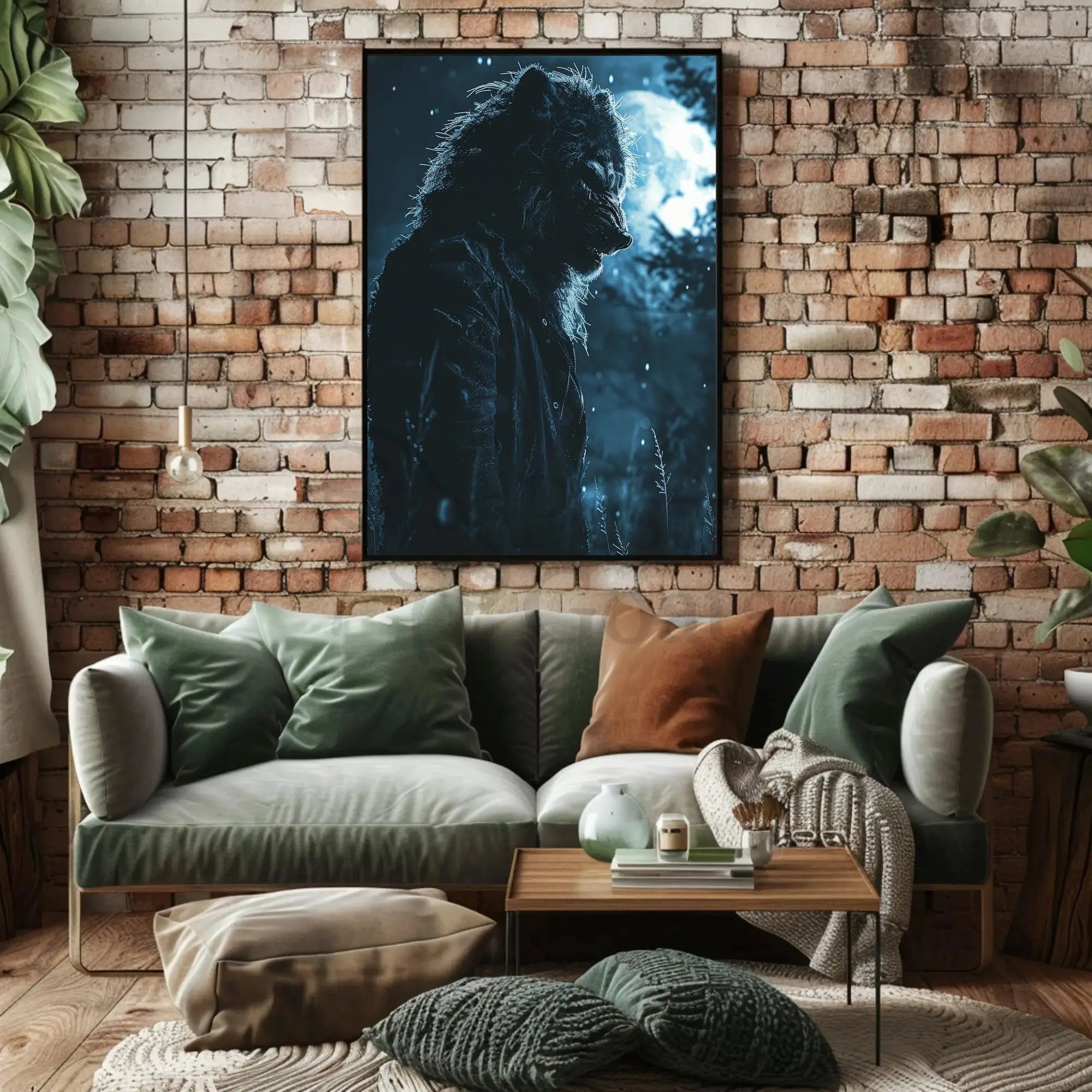Werewolf in Moonlit Landscape Fantasy Art Poster PosterGoat