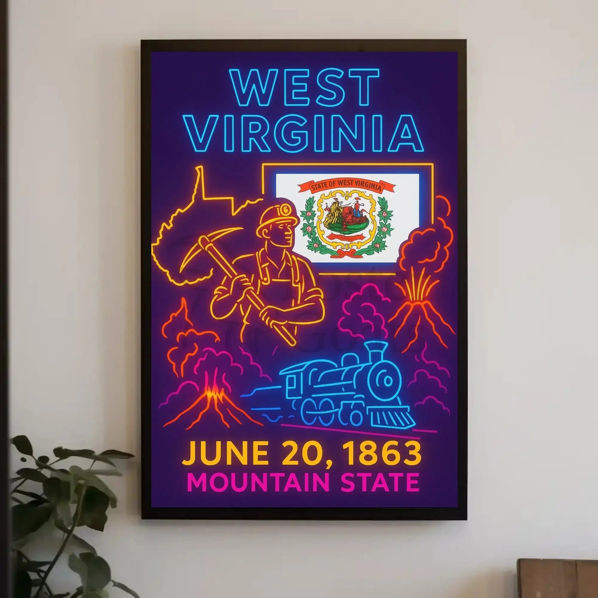 West Virginia Heritage Neon Art Cultural or Heritage Poster PosterGoat