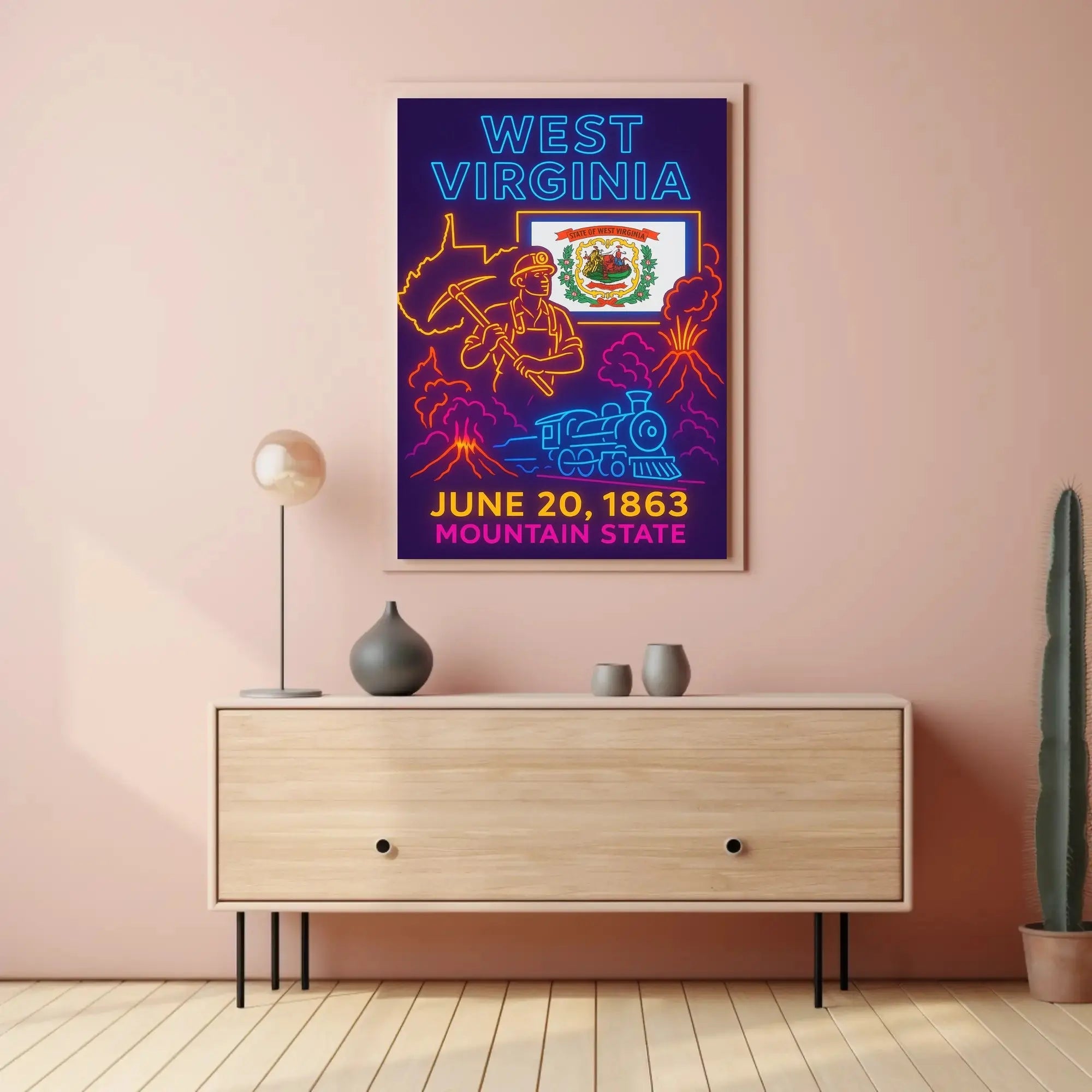 West Virginia Heritage Neon Art Cultural or Heritage Poster PosterGoat