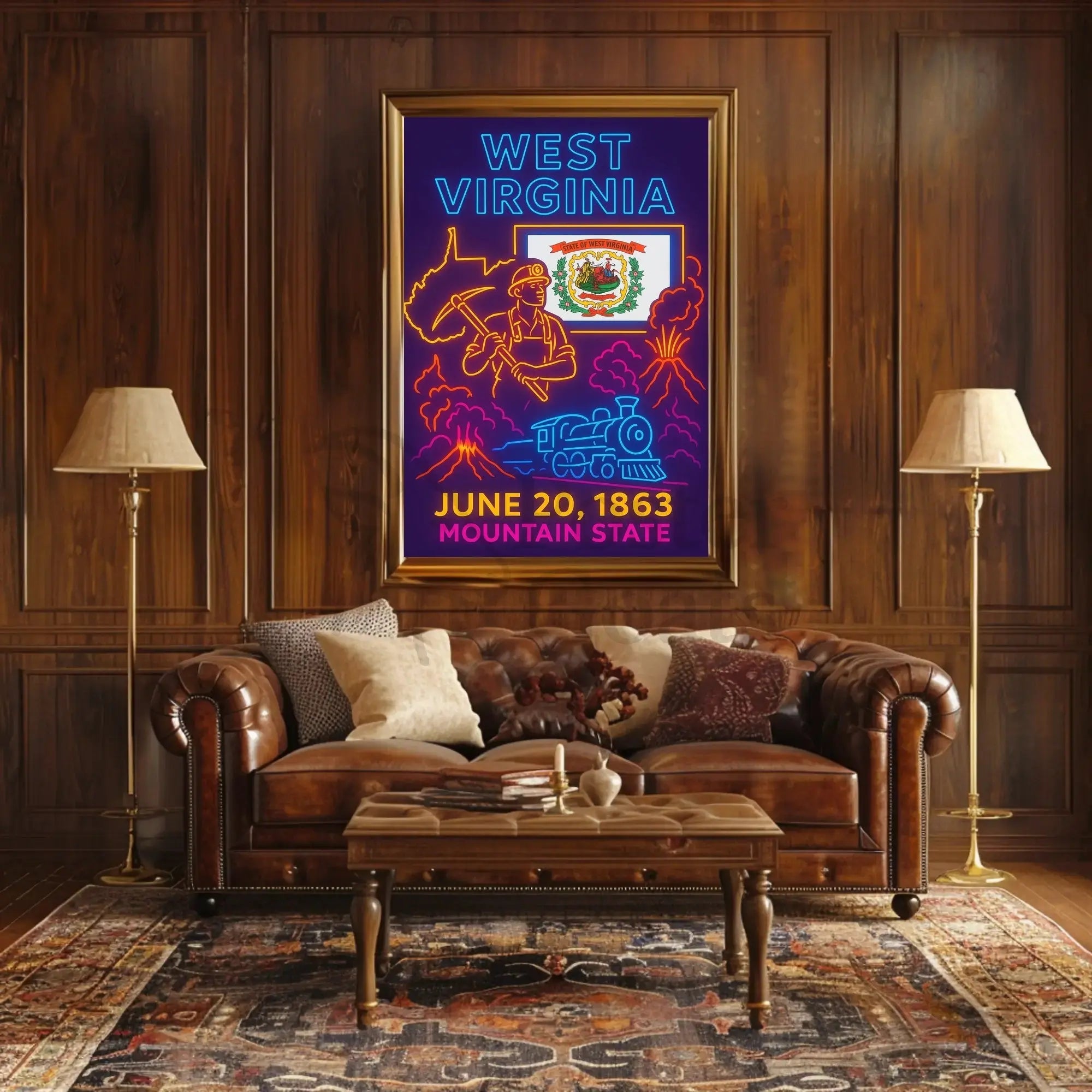 West Virginia Heritage Neon Art Cultural or Heritage Poster PosterGoat