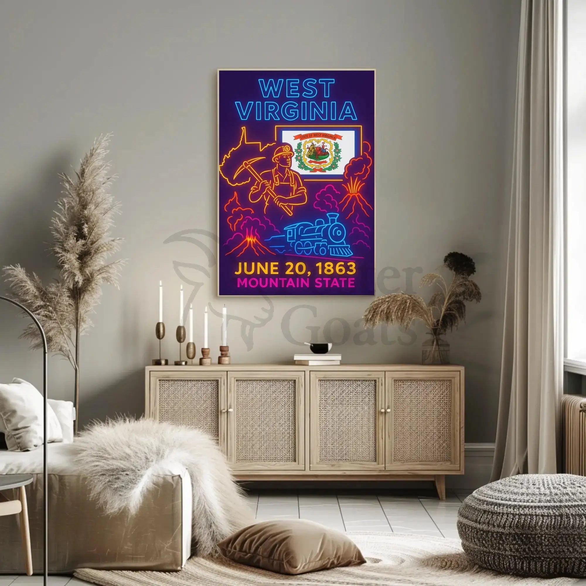 West Virginia Heritage Neon Art Cultural or Heritage Poster PosterGoat