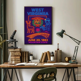 West Virginia Neon Celebration Cultural or Heritage Poster PosterGoat
