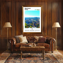 Westchester Aerial Cityscape Travel Art Poster PosterGoat