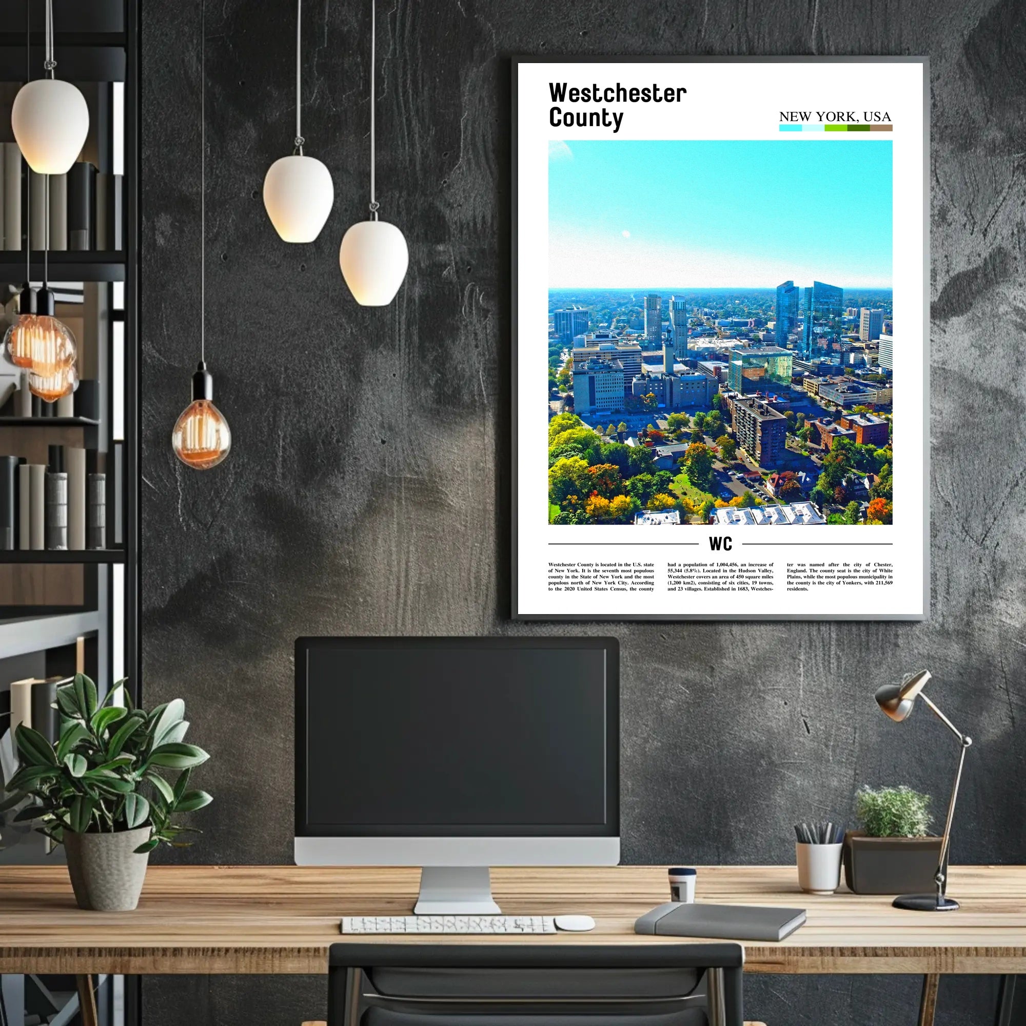 Westchester Aerial Cityscape Travel Art Poster PosterGoat