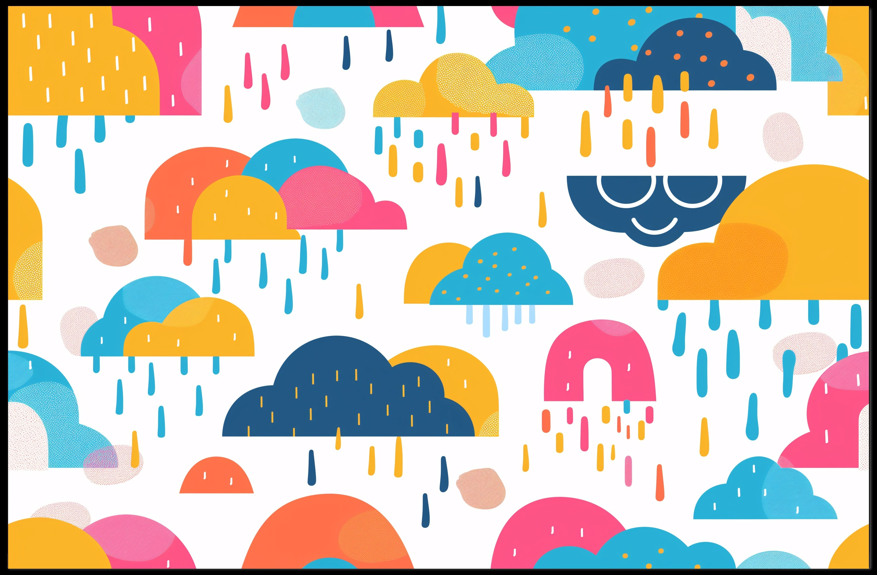 Whimsical Abstract Clouds and Raindrops Artistic Poster PosterGoat
