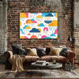 Whimsical Abstract Clouds and Raindrops Artistic Poster PosterGoat