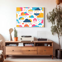 Whimsical Abstract Clouds and Raindrops Artistic Poster PosterGoat